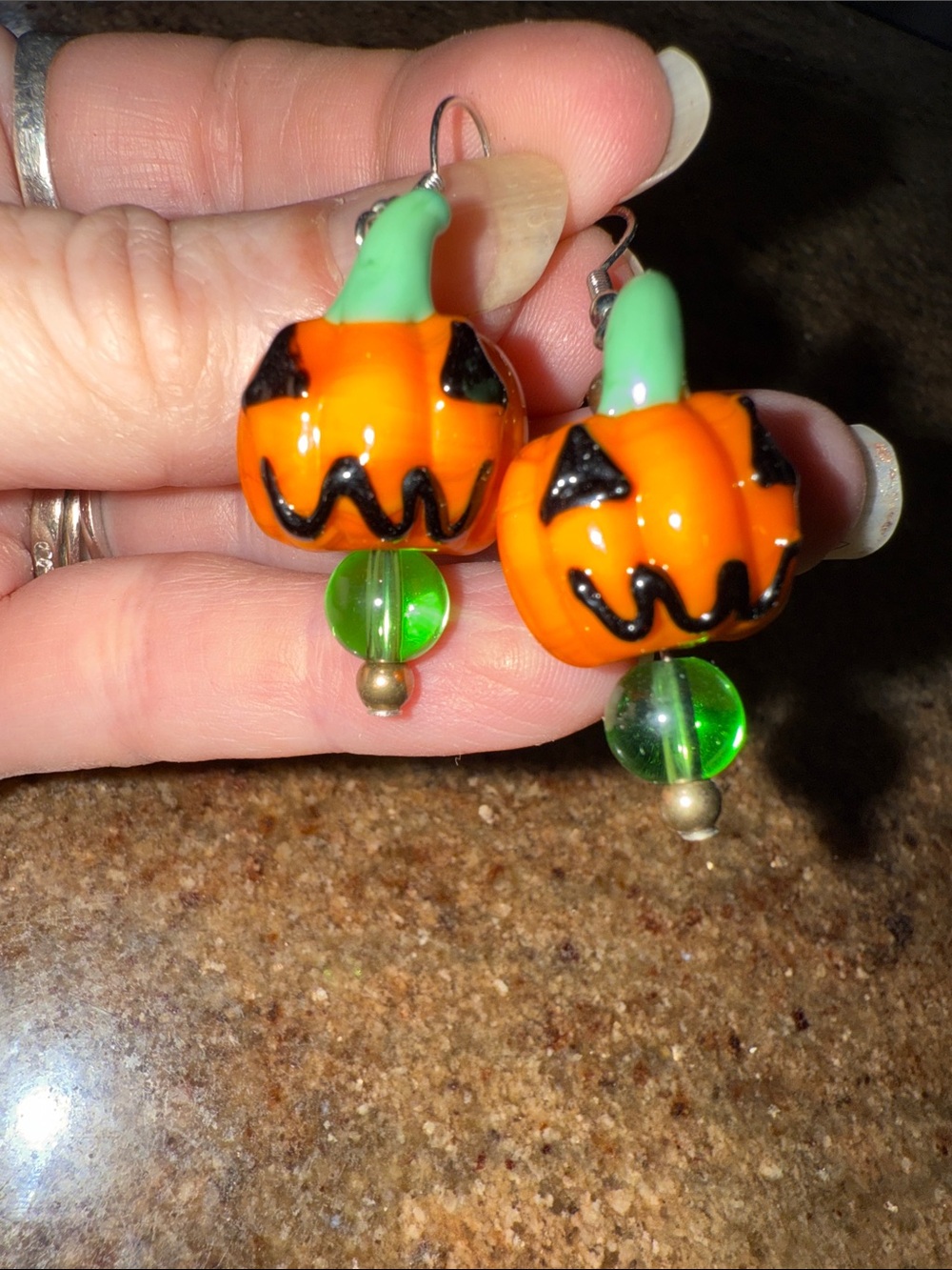 Halloween Pumpkin Dangle Glass Earrings - Orange & Green Kids Accessories